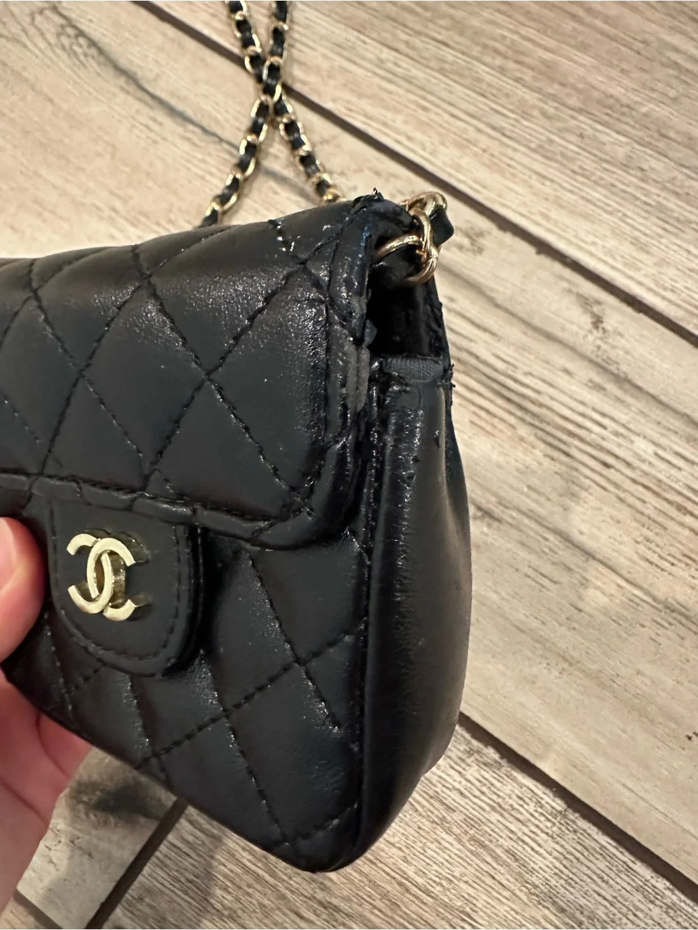 Black Quilted Leather Crossbody Bag with Chain Strap